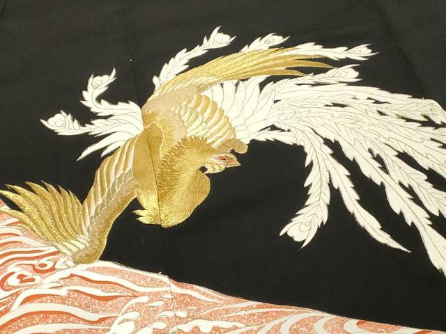 平和屋着物■豪華黒留袖　刺繍　立波鳳凰文　金彩　正絹　逸品　DABE7792cd
