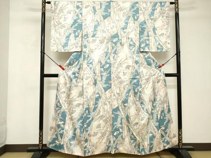 平和屋着物■上質な小紋　扇面吉祥花文　銀彩　鈴乃屋扱い　正絹　逸品　DABE7795cd
