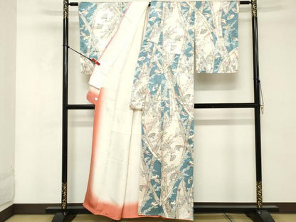 平和屋着物■上質な小紋　扇面吉祥花文　銀彩　鈴乃屋扱い　正絹　逸品　DABE7795cd