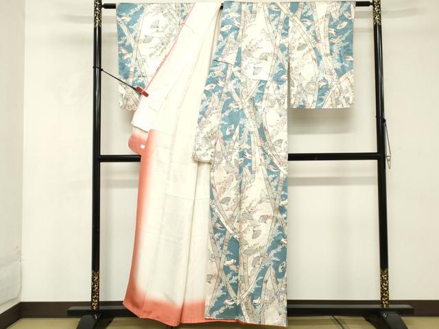 平和屋着物■上質な小紋　扇面吉祥花文　銀彩　鈴乃屋扱い　正絹　逸品　DABE7795cd