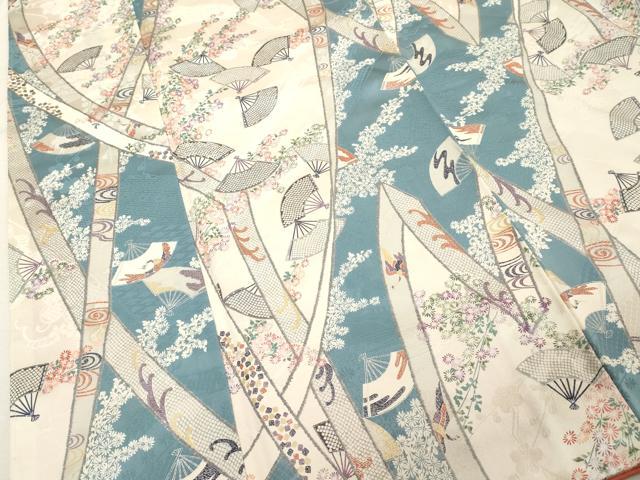 平和屋着物■上質な小紋　扇面吉祥花文　銀彩　鈴乃屋扱い　正絹　逸品　DABE7795cd