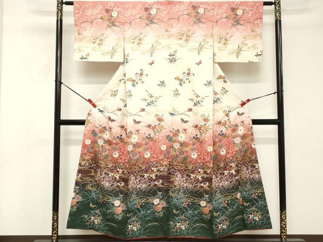平和屋着物■訪問着　流水花蝶文　暈し染め　金彩　正絹　逸品　DABE7796cd