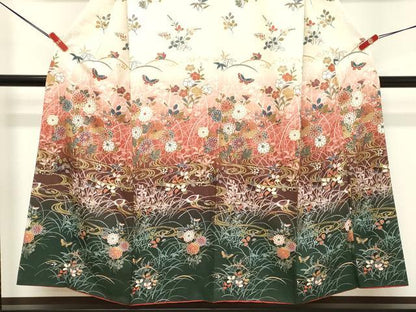 平和屋着物■訪問着　流水花蝶文　暈し染め　金彩　正絹　逸品　DABE7796cd