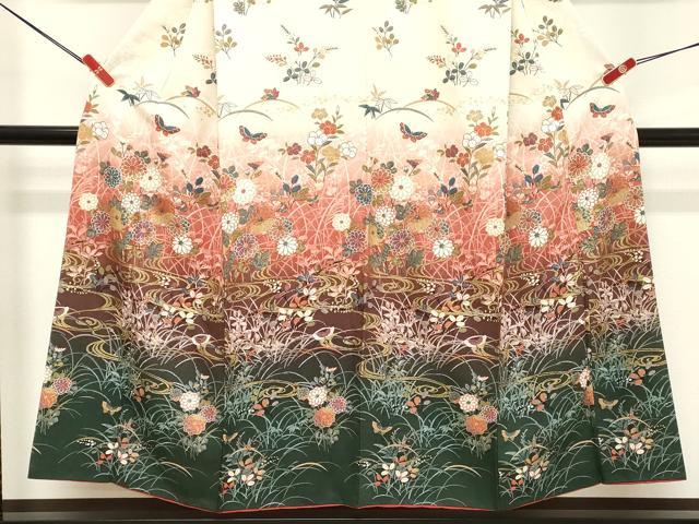 平和屋着物■訪問着　流水花蝶文　暈し染め　金彩　正絹　逸品　DABE7796cd