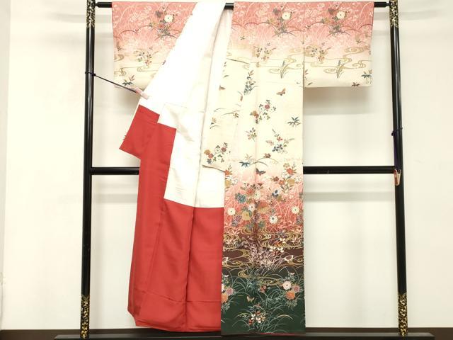 平和屋着物■訪問着　流水花蝶文　暈し染め　金彩　正絹　逸品　DABE7796cd