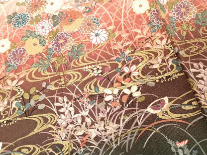 平和屋着物■訪問着　流水花蝶文　暈し染め　金彩　正絹　逸品　DABE7796cd