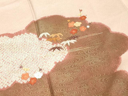 平和屋着物■訪問着　駒刺繍　絞り　雲重ね花文　金彩　正絹　逸品　DABE7799cd