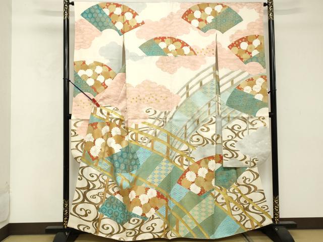平和屋着物■豪華振袖　駒刺繍　地紙花文　金彩　正絹　逸品　DABE7809cd