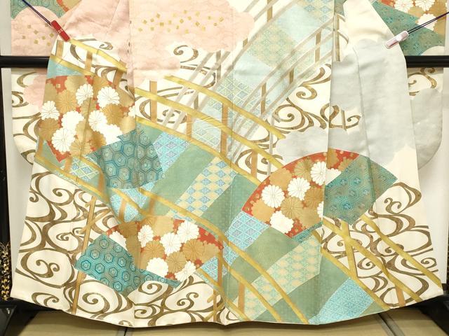 平和屋着物■豪華振袖　駒刺繍　地紙花文　金彩　正絹　逸品　DABE7809cd