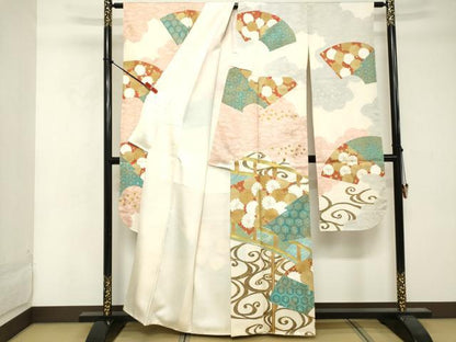 平和屋着物■豪華振袖　駒刺繍　地紙花文　金彩　正絹　逸品　DABE7809cd