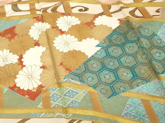 平和屋着物■豪華振袖　駒刺繍　地紙花文　金彩　正絹　逸品　DABE7809cd