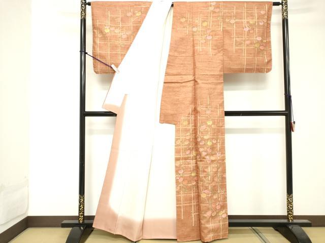 平和屋着物■訪問着　紬地　刺繍　枝花文　金彩　正絹　逸品　DABE7818cd