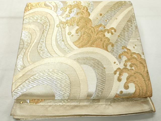 平和屋着物◎六通柄袋帯 唐織 荒波文 金銀糸 正絹 逸品 DABE7822cd