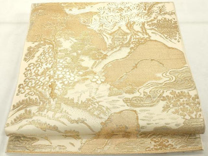 平和屋着物◎六通柄 本袋帯 唐織 風景文 金糸 正絹 逸品 DABE7827cd