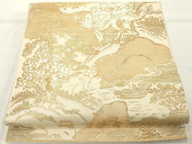 平和屋着物◎六通柄 本袋帯 唐織 風景文 金糸 正絹 逸品 DABE7827cd