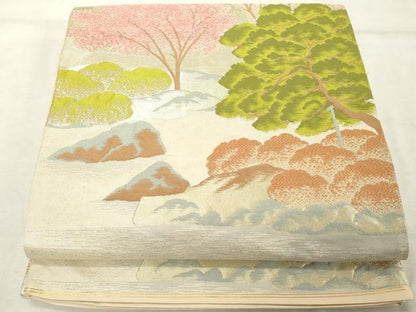 平和屋着物◎六通柄袋帯 唐織 風景文 金糸 正絹 逸品 DABE7831cd
