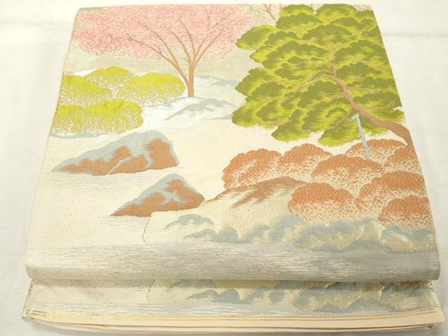 平和屋着物◎六通柄袋帯 唐織 風景文 金糸 正絹 逸品 DABE7831cd