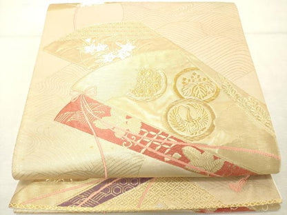 平和屋着物◎六通柄袋帯 唐織 吉祥花文 金糸 正絹 逸品 DABE7834cd