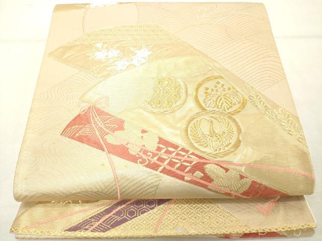 平和屋着物◎六通柄袋帯 唐織 吉祥花文 金糸 正絹 逸品 DABE7834cd