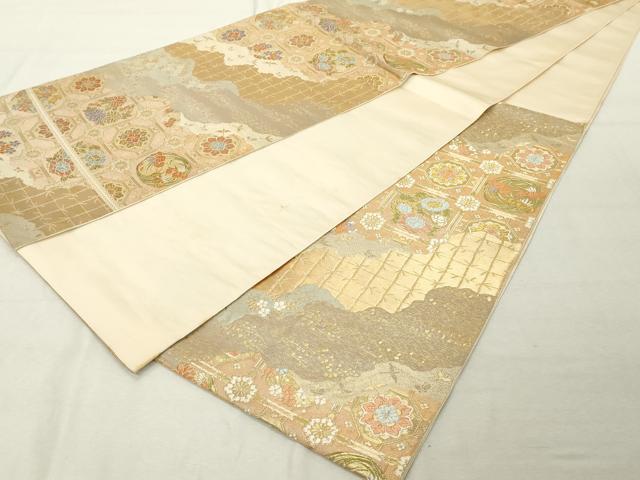 平和屋着物●西陣　服部織物謹製　六通柄袋帯　唐織　花唐草文　金糸　正絹　逸品　DABE1164op 平和屋着物◎西陣 服部織物謹製 六通柄袋帯 横段更紗花唐草文 こはく錦