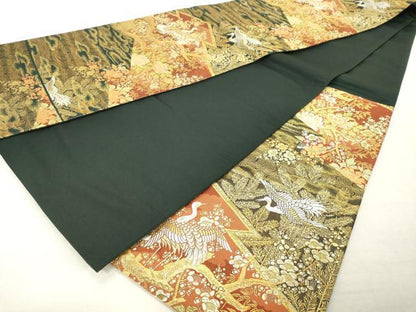 平和屋着物◎六通柄袋帯 唐織 蒔絵瑞鶴文 金糸 正絹 逸品 DABE7853cd