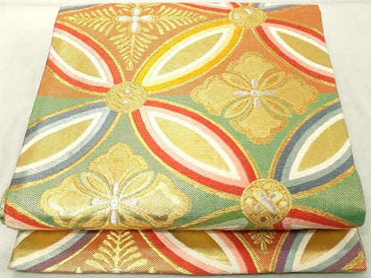平和屋着物◎六通柄袋帯 唐織 七宝繋ぎ 金銀糸 正絹 逸品 DABE7860cd
