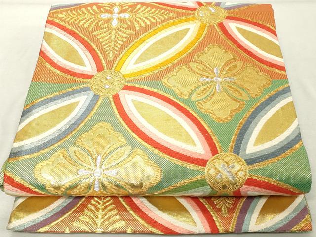 平和屋着物◎六通柄袋帯 唐織 七宝繋ぎ 金銀糸 正絹 逸品 DABE7860cd