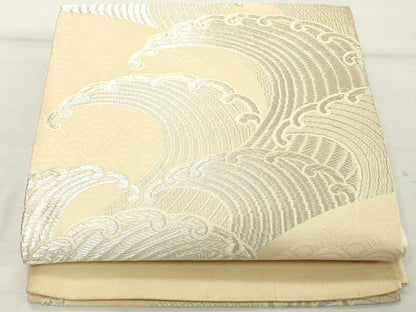 平和屋着物◎六通柄袋帯 荒波文 銀糸 正絹 逸品 DABE7868cd