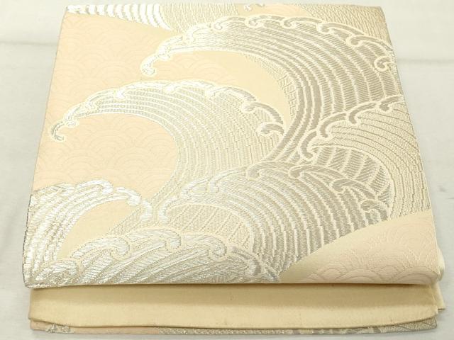 平和屋着物◎六通柄袋帯 荒波文 銀糸 正絹 逸品 DABE7868cd