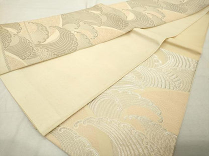 平和屋着物◎六通柄袋帯 荒波文 銀糸 正絹 逸品 DABE7868cd