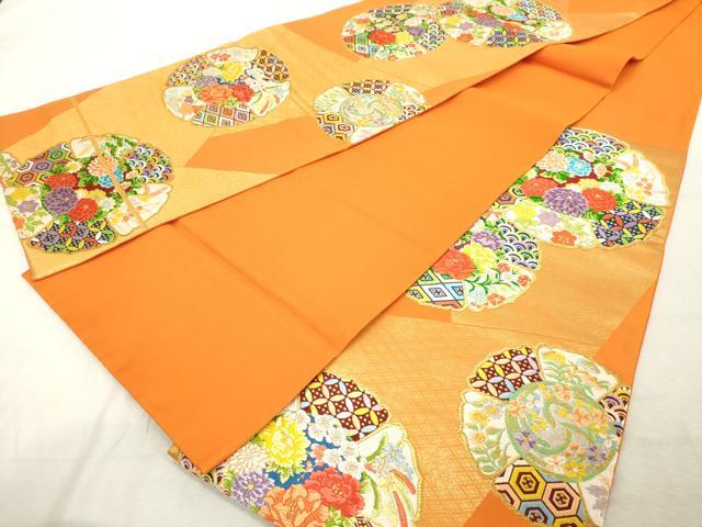 平和屋着物◎六通柄袋帯 唐織 花絵皿文 金糸 正絹 逸品 DABE7870cd