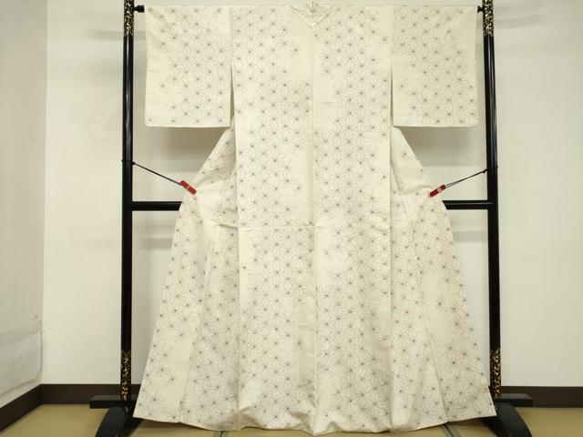 平和屋着物■上質な紬 弥生絞り 麻の葉文様 反端付き 正絹 逸品 DABE7884cd