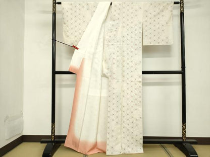 平和屋着物■上質な紬 弥生絞り 麻の葉文様 反端付き 正絹 逸品 DABE7884cd