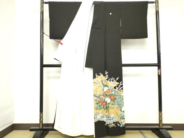 平和屋着物■豪華黒留袖 作家物 駒刺繍 孔雀花文 金彩 正絹 逸品 DABE7888cd