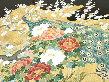 平和屋着物■豪華黒留袖 作家物 駒刺繍 孔雀花文 金彩 正絹 逸品 DABE7888cd
