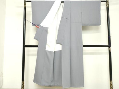 平和屋着物■上質な色無地　堅牢染　薄鼠色　反端付き　正絹　逸品　DABE7890cd