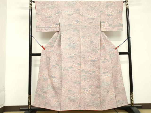 平和屋着物■上質な小紋 流水風景文 鬼しぼ縮緬 正絹 逸品 DABE7892cd