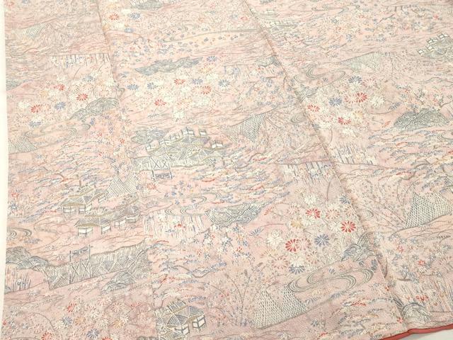 平和屋着物■上質な小紋 流水風景文 鬼しぼ縮緬 正絹 逸品 DABE7892cd