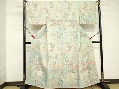平和屋着物■訪問着 草花文 鬼しぼ縮緬 正絹 逸品 DABE7899cd