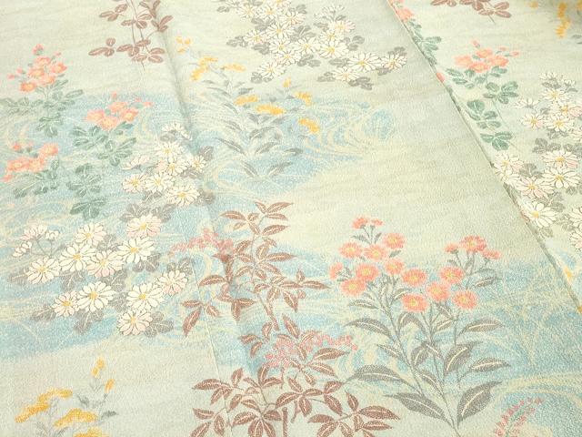 平和屋着物■訪問着 草花文 鬼しぼ縮緬 正絹 逸品 DABE7899cd