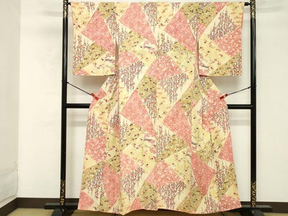 平和屋着物■上質な小紋 型染め 切嵌花文 正絹 逸品 DABE7946cd
