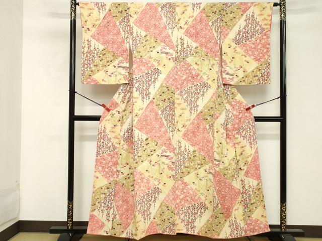 平和屋着物■上質な小紋 型染め 切嵌花文 正絹 逸品 DABE7946cd