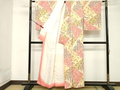 平和屋着物■上質な小紋 型染め 切嵌花文 正絹 逸品 DABE7946cd