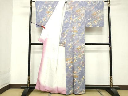 平和屋着物■上質な小紋 流水枝花文 暈し染め 金彩 正絹 逸品 DABE7947cd