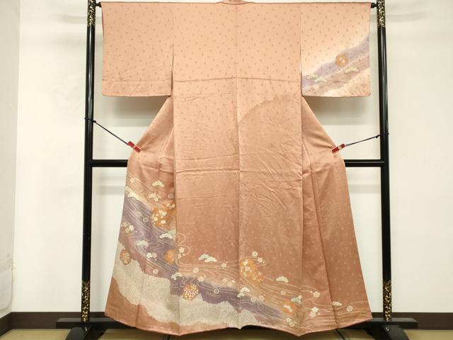 平和屋着物■訪問着 絞り 雪輪花文 暈し染め 金彩 正絹 逸品 DABE7965cd