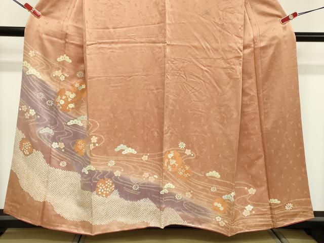 平和屋着物■訪問着 絞り 雪輪花文 暈し染め 金彩 正絹 逸品 DABE7965cd