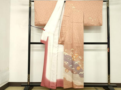 平和屋着物■訪問着 絞り 雪輪花文 暈し染め 金彩 正絹 逸品 DABE7965cd