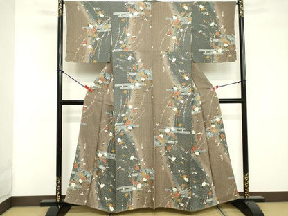 平和屋着物■上質な小紋 エ霞花文 暈し染め 金彩 正絹 逸品 未使用 DABE7985cd