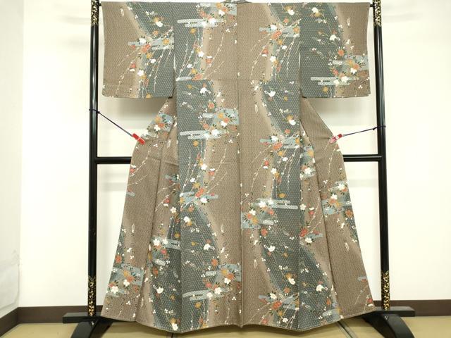 平和屋着物■上質な小紋 エ霞花文 暈し染め 金彩 正絹 逸品 未使用 DABE7985cd