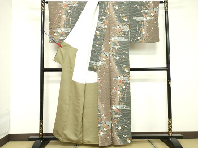 平和屋着物■上質な小紋 エ霞花文 暈し染め 金彩 正絹 逸品 未使用 DABE7985cd